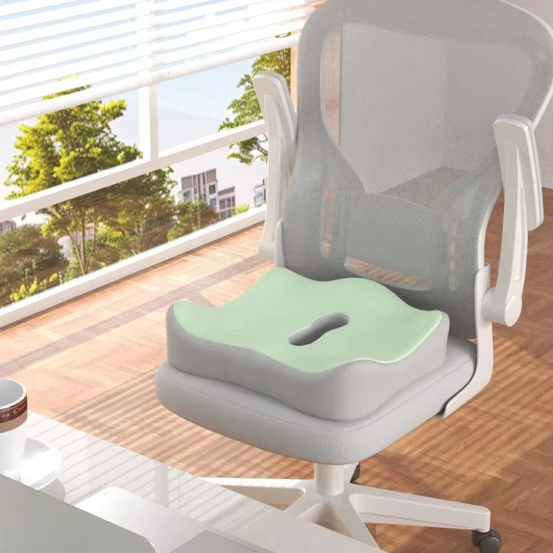 1Pc Memory Foam Seat Cushion - 3D Ergonomic Support| Light Green & Grey, Washable Polyester, Car/Office Essentials Home Decor